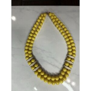 Vtg Napier Yellow Beaded Necklace Double Strand Chunky Statement Gold Tone MCM